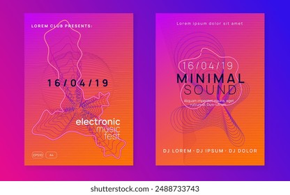 Night Club Flyer. Trance Invite. Violet Discotheque Background. Party Poster. Music Electro Element. Electronic Disco Illustration. Pink Sound Design. Blue Night Club Flyer