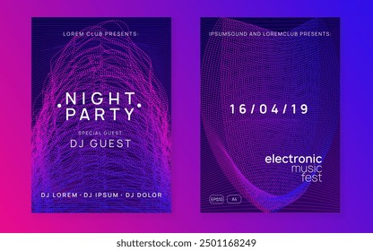 Night Club Flyer. Trance Invite. Pink Fest Event. Electronic Disco Illustration. Violet Night Club Poster. Party Festival Template. Dj Set. Green Night Club Flyer