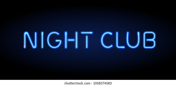 night club glowing neon letters sign design. Light shining, glowing text colorful vector background for your bar, web, cafe, disco party, web advertisement, and business
