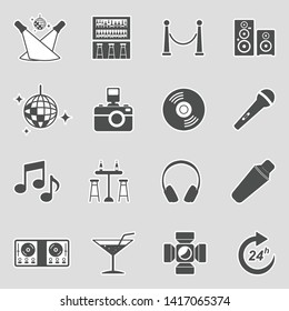 Night Club Icons. Sticker Design. Vector Illustration.