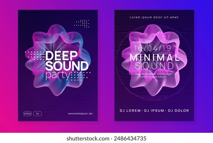 Night Club Magazine. Discotheque Background. Sound Festival Template. Green Dance Set. Soundwave Disco Invitation. Trance Vector. Blue Party Design. Violet Night Club Magazine