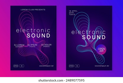 Night Club Magazine. Electronic Radio Illustration. Trance Cover. Green Party Event. Music Background. Dance Electro Template. Pink Sound Banner. Violet Night Club Magazine