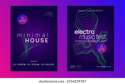 Night Club Magazine. Pink Fest Design. Soundwave Radio Invitation. Violet Dance Event. Discotheque Poster. Trance Cover. Party Electro Graphic. Green Night Club Magazine