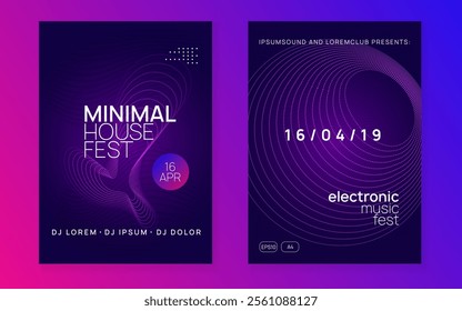 Night Club Magazine. Violet Sound Poster. Pink Music Event. Electro Vector. Psychedelic Beat Invitation. Fest Festival Element. Night Club Banner. Blue Night Club Magazine