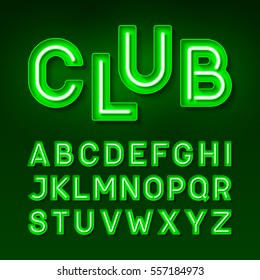 Night club neon font, Broadway style vintage typeface vector illustration