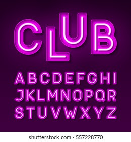 Night club neon font, Broadway style vintage typeface vector illustration