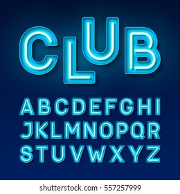 Night club neon font, Broadway style vintage typeface vector illustration