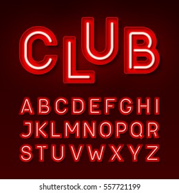 Night club neon font, Broadway style vintage typeface vector illustration