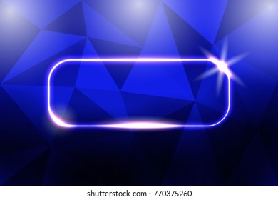 Night club neon sign. Empty 3D Retro light sign with glowing neon effect. Techno glowing frame on dark blue background polygon. Vector eps 10.