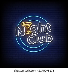 night club Neon Sign On Brick Wall Background Vector