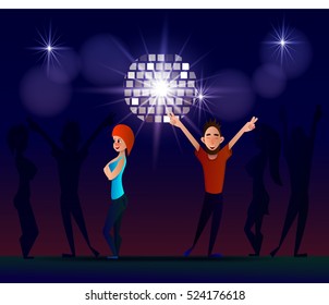 Night club, parties. People having fun. Characters. Flat style. Poster.