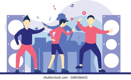 Night Club Party With DJ Flat Illustration