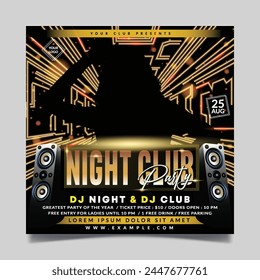 Night club party flyer template with neon abstract background