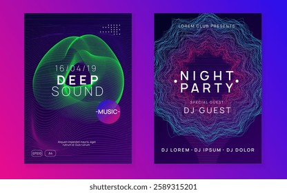 Night Club Poster. Dj Event. Psychedelic Audio Illustration. Edm Electro Template. Green Fest Background. Trance Invite. Pink Techno Flyer. Blue Night Club Poster