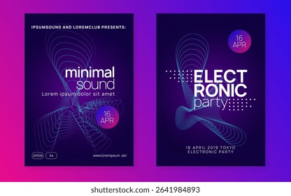 Night Club Poster. Festival Invite. Night Club Event. Blue Sound Set. Psychedelic Beat Illustration. Edm Electro Graphic. Violet Music Magazine. Green Night Club Poster