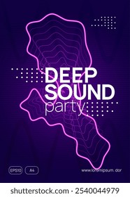 Night Club Poster. Green Dance Set. Electro Cover. Discotheque Design. Sound Trance Element. Violet Party Background. Soundwave Beat Invitation. Pink Night Club Poster