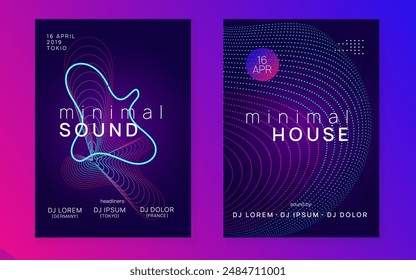 Night Club Poster. Green Discotheque Flyer. Sound Trance Element. Nightclub Beat Invitation. Violet Techno Background. Concert Cover. Music Set. Pink Night Club Poster