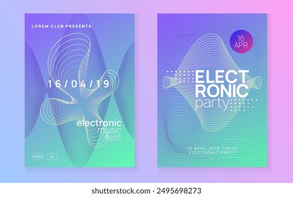 Night Club Poster. Nightclub Disco Invitation. Blue Dance Set. Violet Music Flyer. Trance Vector. Fest Magazine. Techno Electro Graphic. Green Night Club Poster