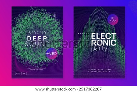 Night Club Poster. Techno Electro Element. Psychedelic Audio Invitation. Concert Cover. Fest Banner. Pink Discotheque Flyer. Blue Edm Event. Violet Night Club Poster