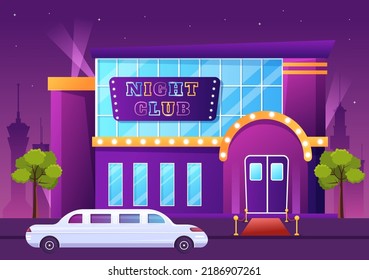 Night Club or Pub Building Cartoon Illustration for Nightlife like a Entertainment, Event and Disco Show