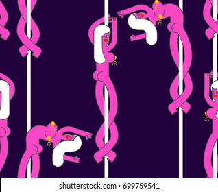 Night club seamless pattern. Stripper on pole background. Striptease on pylon texture. Beautiful sexy girl. woman dances Private dance ornament