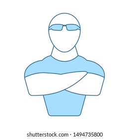 Night Club Security Icon. Thin Line With Blue Fill Design. Vector Illustration.