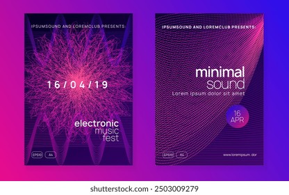 Night Club Set. Blue Edm Poster. Psychedelic Disco Invitation. Dance Flyer. Concert Vector. Violet Night Club Event. Techno Trance Template. Pink Night Club Set