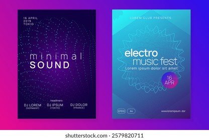 Night Club Set. Electronic Audio Invitation. Music Concert Element. Violet Night Club Background. Pink Techno Magazine. Fest Poster. Trance Vector. Blue Night Club Set