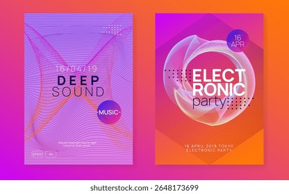 Night Club Set. Sound Electro Graphic. Concert Vector. Blue Techno Poster. Night Club Event. Nightclub Audio Invitation. Violet Discotheque Flyer. Green Night Club Set