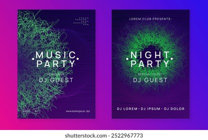 Night Club Set. Violet Edm Background. Dance Electro Element. Trance Vector. Sound Poster. Psychedelic Disco Invitation. Blue Dj Flyer. Pink Night Club Set