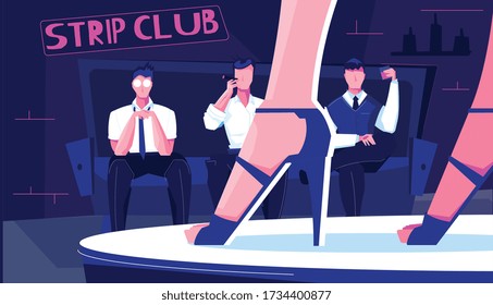 Nachtklub Striptease Innenkomposition mit menschlichen Charakteren sitzender Männer und Tanzfläche mit High Heels Vektorgrafik