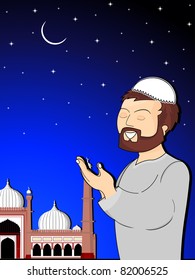 night concept background with man praying