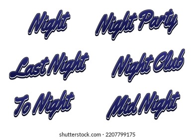 Night concept lettering typography design vector template collectiion