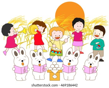 The night concert of the full moon of children and rabbits.
