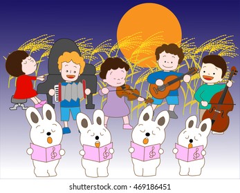 The night concert of the full moon of children and rabbits.