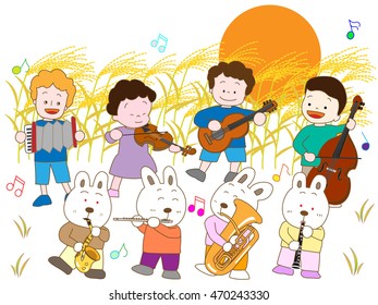 The night concert of the full moon of children and rabbits.