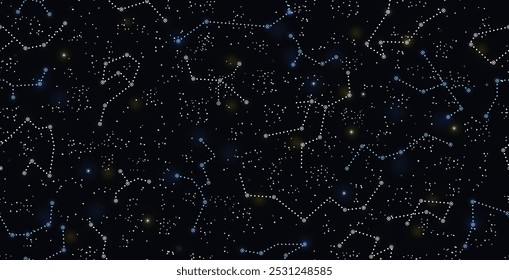 Night constellations with seamless black background.