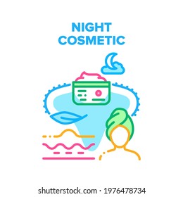 Night Cosmetic Vector Icon Concept. Night Cosmetic For Moisture Skin And Face Or Body Beauty Treatment, Woman Use Cosmetology Product After Washing And Prepare For Night Color Illustration