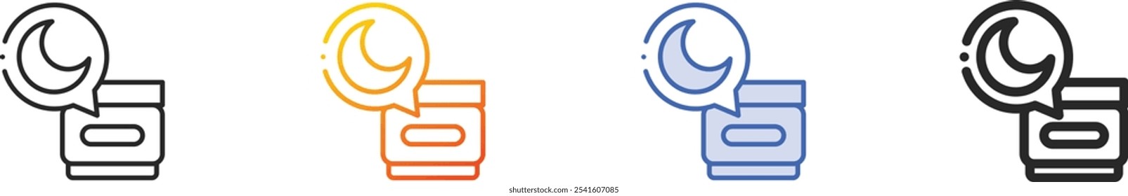icono de crema de noche. Diseño lineal delgado, degradado, trazo azul y estilo atrevido aislado sobre fondo blanco