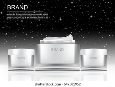 Night cream set with template on space background vector cosmetic ads