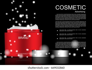 Night cream with snow bubble lights on dark blacjground vector cosmetic template