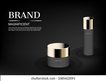 Night cream for woman on dark background, vector cosmetic ad