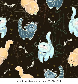 Night cute cats pattern