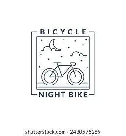 night cycling monoline or line art style vector illustration, design can be for t shirts, sticker, printing needs