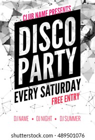 Night Dance disco Party design template in polygonal style. Club dance party event. DJ music poster promotional.