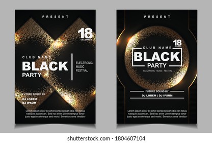 Night Dance Party Cover Music Layout Design Template Background With Elegant Black And Gold Light. Luxury Electro Style Vector For Concert Disco, Club Party, Event Flyer Invitation, Festival Poster