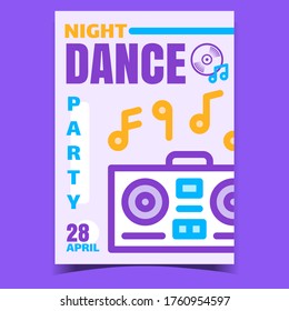 Vector de pancartas de promoción creativa de la fiesta de baile nocturno. Grabar El Equipo Electrónico De Jugador Jugando Música Para El Baile O Escuchando El Afiche De La Composición De Músico. Ilustración de color de estilo de diseño de concepto
