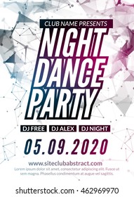 Night Dance Party design template in polygonal style. Club dance party event. DJ music poster promotional.