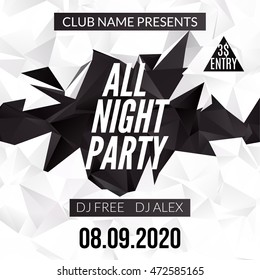 Night Dance Party design template in polygonal style. Club dance party event. DJ music poster promotional.