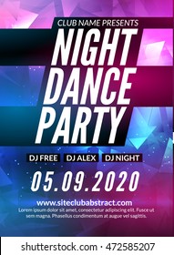 Night Dance Party design template in polygonal style. Club dance party event. DJ music poster promotional.